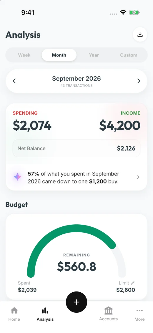 Gist Money monthly overview of expenses, income, and budget remaining